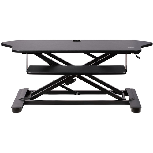 StarTech.com Corner Sit Stand Desk Converter with Keyboard Tray - Large Surface (35" x 21") - Height Adjustable Ergonomic Desktop/Tabletop Standing Workstation - Supports Dual Monitors