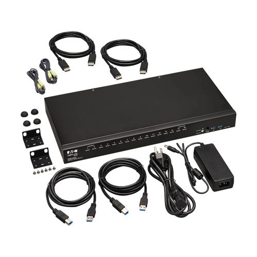 Tripp Lite B024-DPU16 16-Port DisplayPort/USB KVM Switch with Audio/Video and USB Peripheral Sharing, 4K 60 Hz, 1U Rack-Mount