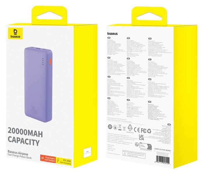Baseus Airpow PPAP20K Lithium Polymer (LiPo) 20000 mAh Violet