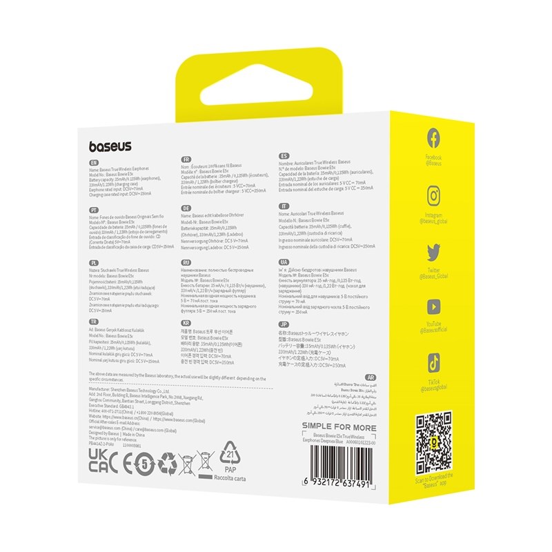 Baseus Bowie E5X True Wireless Stereo (TWS) Headset In-Ear Blue