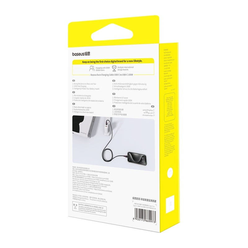 Baseus Dura Type C to Type C 100 W fast charging cable 2 m Black  Red