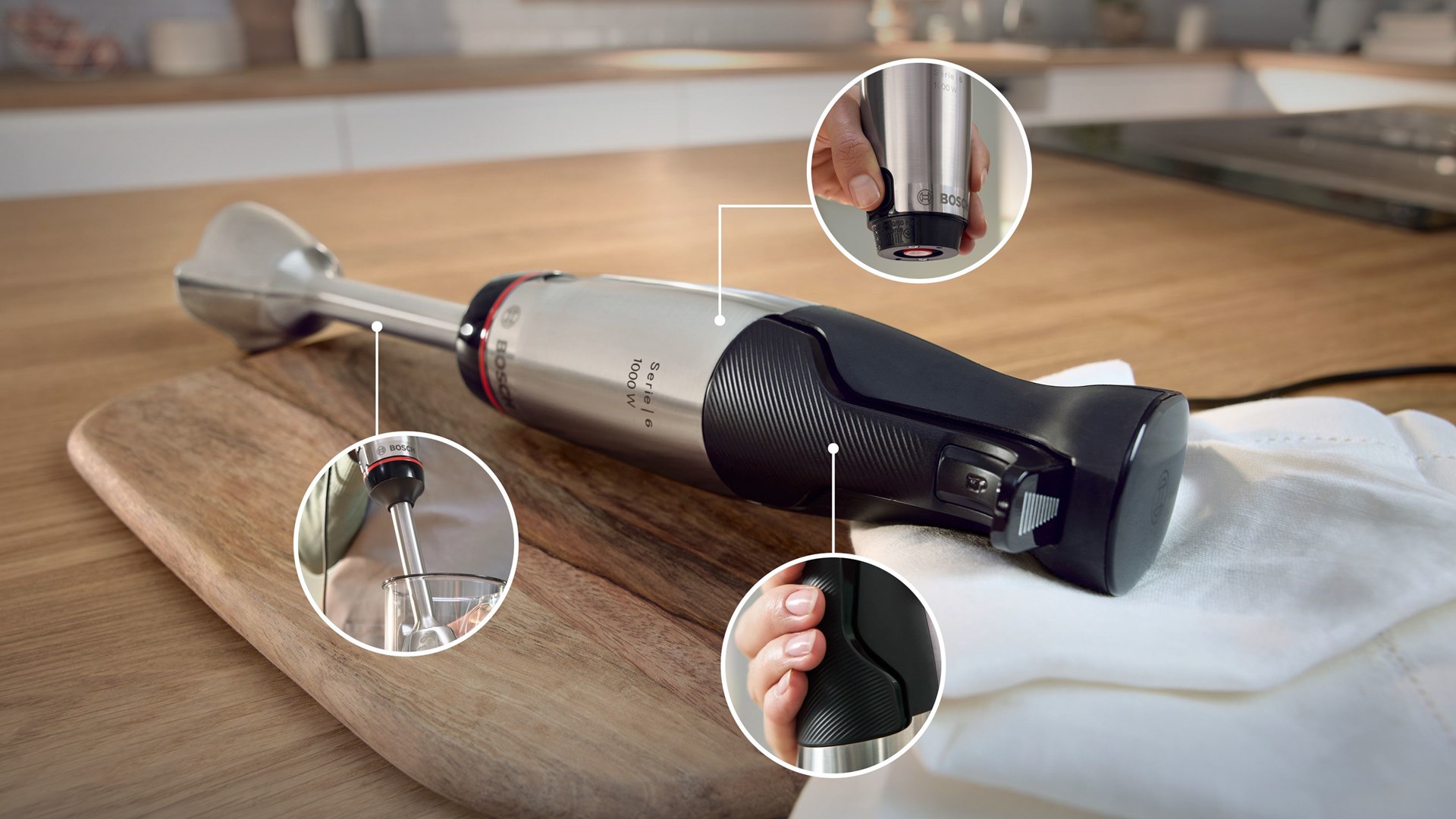 Bosch Serie 6 MSM6M622 blender 0.6 L Cooking blender 1000 W Black, Stainless steel