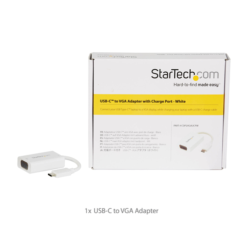 StarTech.com USB C to VGA Adapter with Power Delivery - 1080p USB Type-C to VGA Monitor Video Converter w/ Charging - 60W PD Pass-Through - Thunderbolt 3 Compatible - White
