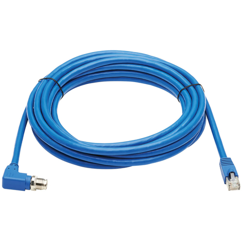 Tripp Lite NM12-6A4-03M-BL M12 X-Code Cat6a 10G F/UTP CMR-LP Shielded Ethernet Cable (Right-Angle M12 M/RJ45 M), IP68, PoE, Blue, 3 m (9.8 ft.)