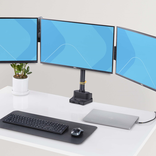 StarTech.com Triple Monitor Desk Mount For Up To Three 27in Screens, VESA 75x75/100x100, Tool-Less Arm Adjustments, C-Clamp/Grommet Mount, Spring-Assisted Arms