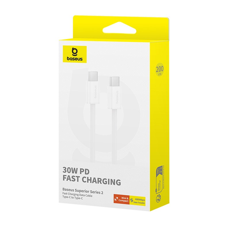 Baseus Superior USB C to USB C data cable 2 m 30 W White