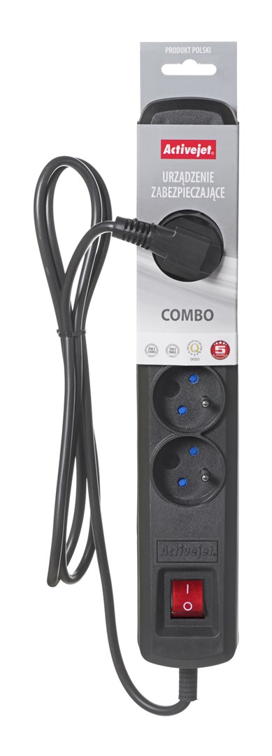 Activejet black power strip with cord ACJ COMBO 5G/3M/BEZP. AUTO/CZ