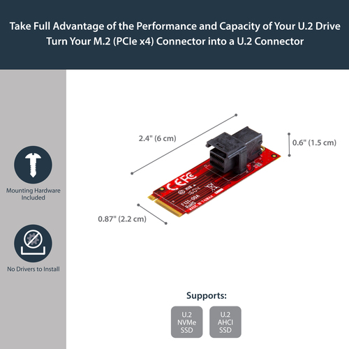 StarTech.com U.2 (SFF-8643) to M.2 PCI Express 3.0 x4 Host Adapter Card for 2.5” U.2 NVMe SSD