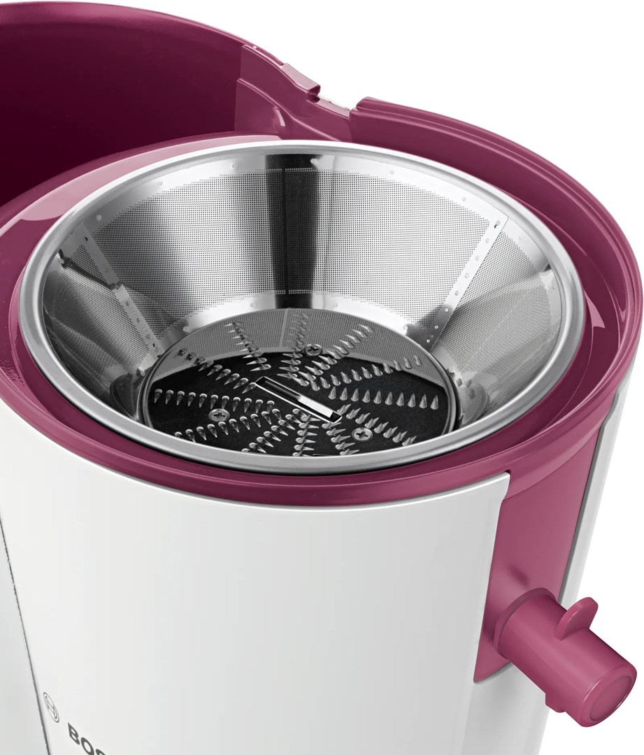 Bosch MES25C0 juice maker Centrifugal juicer 700 W Cherry (fruit), Transparent, White