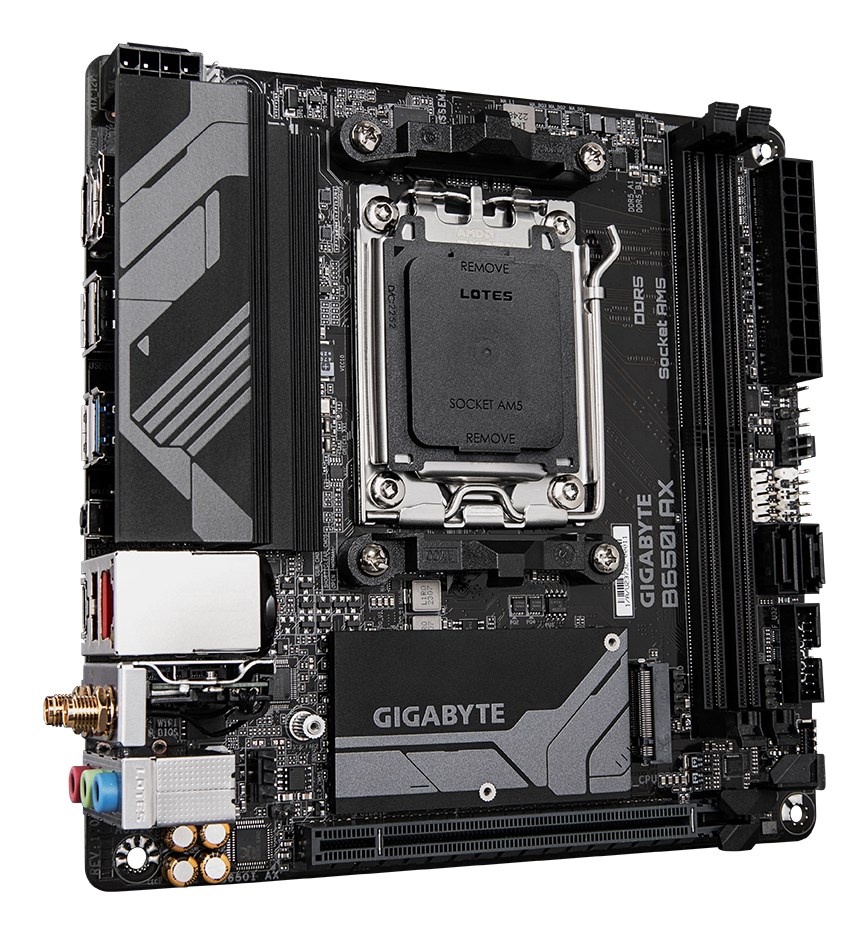 Gigabyte B650I AX 1.0 Processor family AMD Processor socket AM5 DDR5 DIMM Supported hard disk drive interfaces SATA  M.2 Number of SATA connectors 2