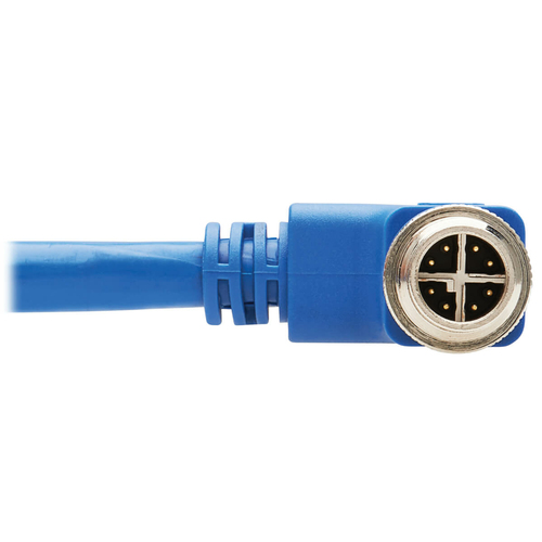 Tripp Lite NM12-6A4-03M-BL M12 X-Code Cat6a 10G F/UTP CMR-LP Shielded Ethernet Cable (Right-Angle M12 M/RJ45 M), IP68, PoE, Blue, 3 m (9.8 ft.)