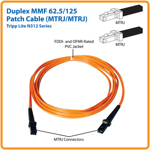 Tripp Lite N312-01M Duplex Multimode 62.5/125 Fiber Patch Cable (MTRJ/MTRJ), 1M (3 ft.)
