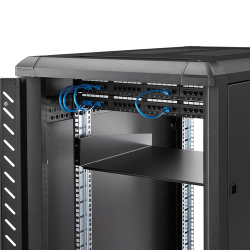 StarTech.com 2U Server Rack Shelf - Universal Rack Mount Cantilever Shelf for 19" Network Equipment Rack & Cabinet - Heavy Duty Steel – Weight Capacity 44lb/20kg - 16" Deep Tray, Black