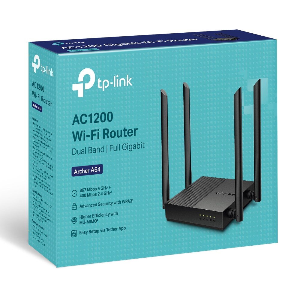 TP-Link ARCHER A64 wireless router Gigabit Ethernet Dual-band (2.4 GHz / 5 GHz) Black