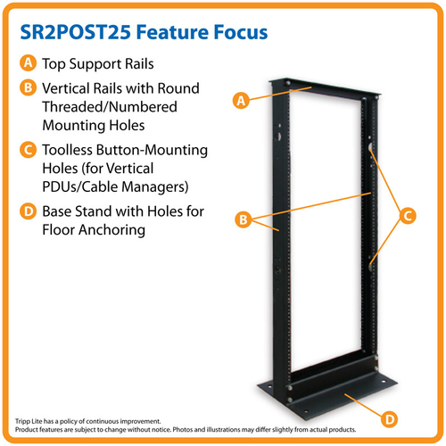 Tripp Lite SR2POST25 25U SmartRack 2-Post Open Frame Rack - Organize and Secure Network Rack Equipment