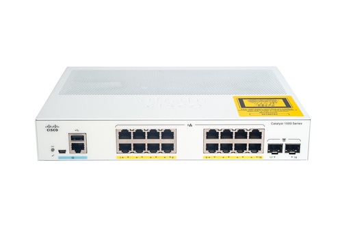 Cisco Catalyst 1000-16T-E-2G-L Network Switch, 16 Gigabit Ethernet (GbE) Ports, two 1 G SFP Uplink Ports, Fanless Operation, External PS, Enhanced Limited Lifetime Warranty (C1000-16T-E-2G-L)