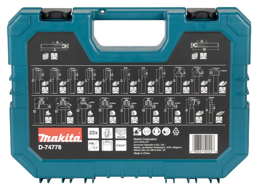 Makita universal cutters 8mm set of 22 pieces