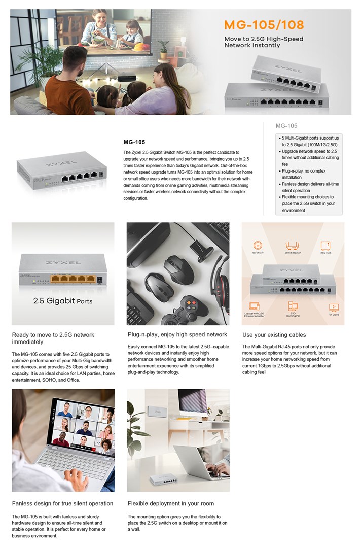 Zyxel MG-105 Unmanaged 2.5G Ethernet (100/1000/2500) Steel