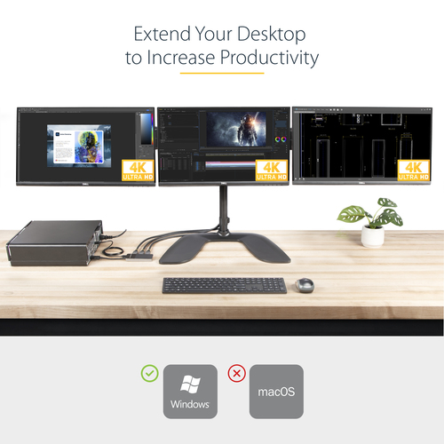 StarTech.com 3 Port Multi Monitor Adapter - DisplayPort 1.4 to 3x 4K DisplayPort Video Splitter - Dual or Triple 4K - Laptop/Desktop DisplayPort MST Hub for Multiple Monitors - For Windows PCs Only