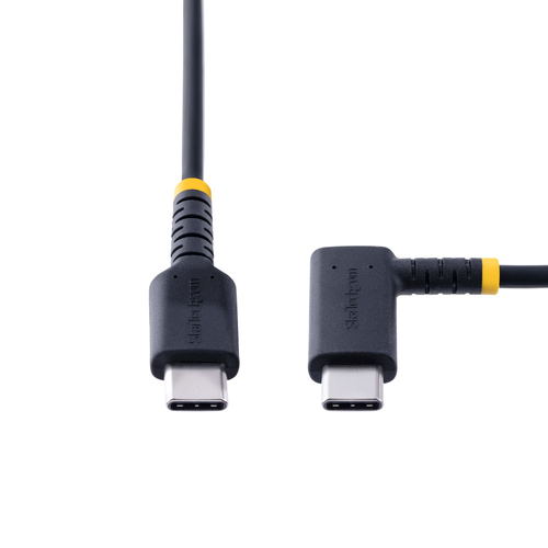 StarTech.com 1ft (30cm) USB C Charging Cable Right Angle - 60W PD 3A - Heavy Duty Fast Charge USB-C Cable - Black USB 2.0 Type-C - Rugged Aramid Fiber - USB Charging Cord