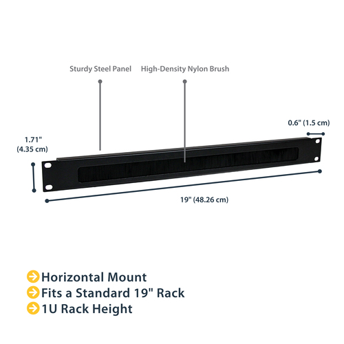 StarTech.com 1U High-density Brush Strip Cable Management Panel, Sturdy Steel Horizontal Data Centre Cable Organizer