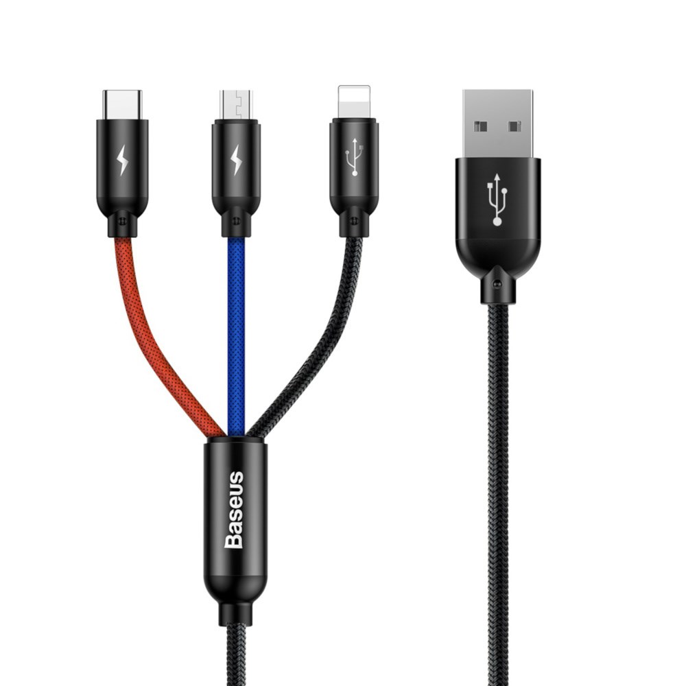 Baseus CAMLT-BSY01 USB cable 1.2 m USB A 3 x USB C Black, Red, Blue