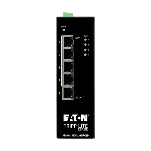 Tripp Lite NGI-U05POE4 5-Port Unmanaged Industrial Gigabit Ethernet Switch - 10/100/1000 Mbps, PoE+ 30W, -10° to 60°C, DIN Mount