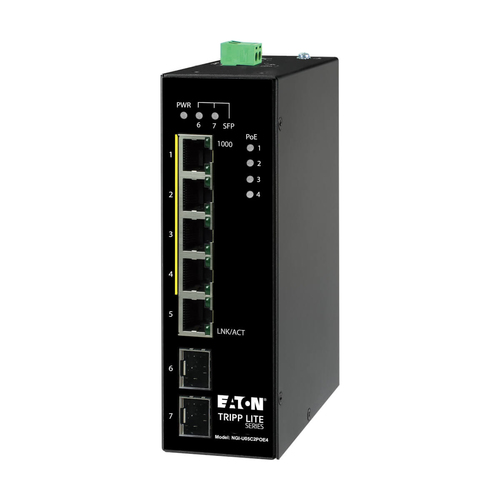 Tripp Lite NGI-U05C2POE4 5-Port Unmanaged Industrial Gigabit Ethernet Switch - 10/100/1000 Mbps, PoE+ 30W, -10° to 60°C, 2 GbE SFP Slots, DIN Mount