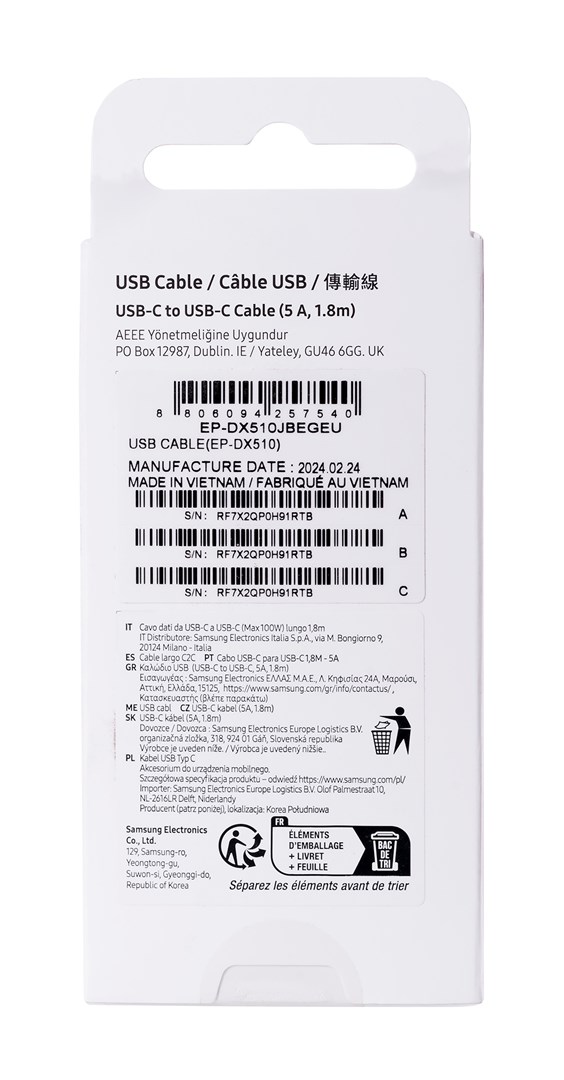 Samsung EP-DX510JBEGEU USB cable 1.8 m USB C Black
