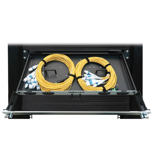 Tripp Lite Preloaded Fiber Panel, 1U - 2x (24F MTP/MPO-APC to 12x LC Duplex F/M) 24F Trunk Cables, OS2 Singlemode, 10 m (32.8 ft.)