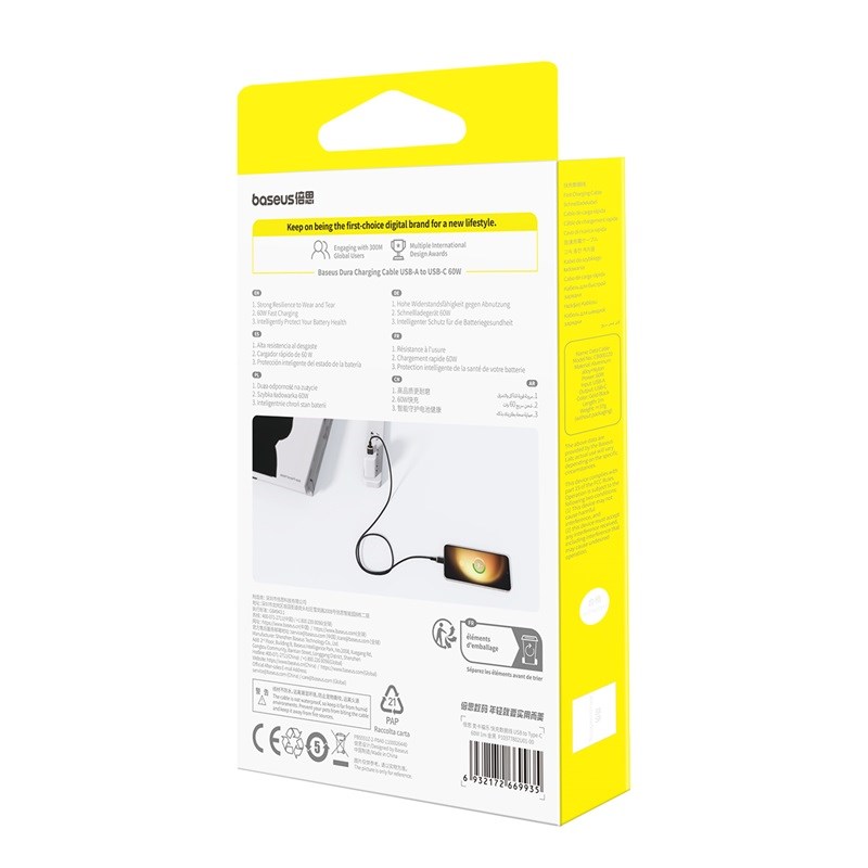 Baseus Dura USB Type A to Type C 60 W fast charging cable 1 m Black  Gold