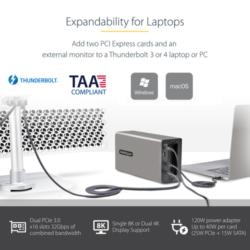 StarTech.com Thunderbolt 3 PCIe Expansion Chassis, External Enclosure W/Dual PCI Express Slots, PCIe Box for Laptops/Desktops/All-In-Ones, 8K/4K Output Via TB3/DP 1.4 Ports, For Video Capture/Fiber/Ethernet Cards - TAA