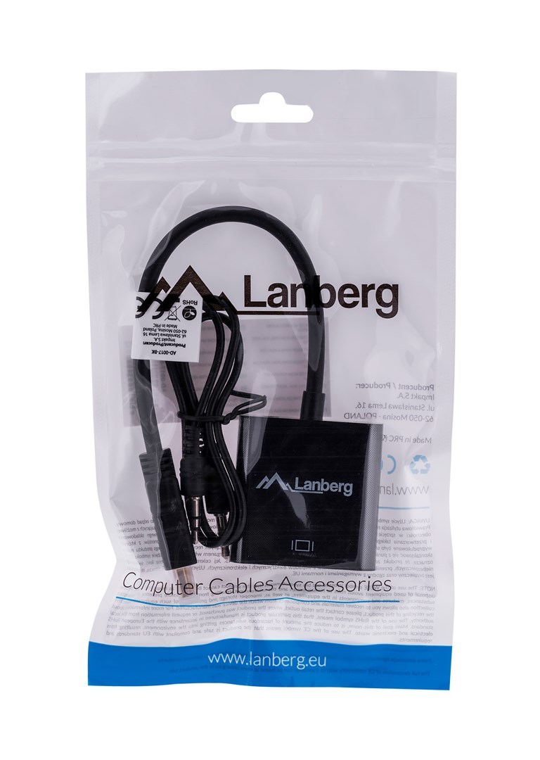 Lanberg AD-0017-BK video cable adapter 0.2 m VGA (D-Sub) HDMI Type A (Standard) Black