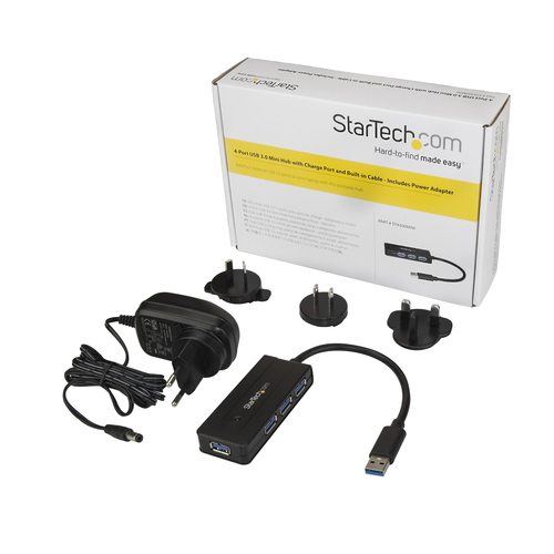 StarTech.com 4 Port USB 3.0 Hub (SuperSpeed 5Gbps) with Fast Charge – Portable USB 3.1 Gen 1 Type-A Laptop/Desktop Hub - USB Bus Power or Self Powered for High Performance – Mini/Compact~4 Port USB 3.0 Hub (SuperSpeed 5Gbps) with Fast Charge – Portable USB 3.2 Gen1 Type-A Laptop/Desktop Hub - USB Bus Power or Self Powered for High Performance – Mini/Compact
