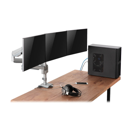 Tripp Lite DDR1730TAL Triple-Display Gas-Spring Flex-Arm Desktop Clamp and Grommet for 17” to 30” Flat-Screen Displays - USB and Audio Ports, Aluminum
