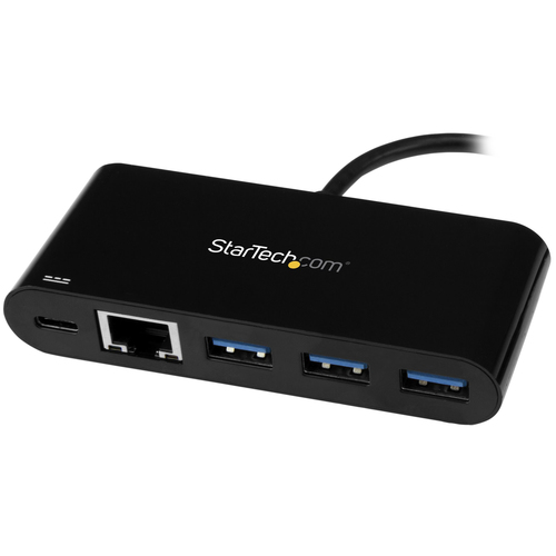StarTech.com 3 Port USB-C Hub with Gigabit Ethernet & 60W Power Delivery Passthrough Laptop Charging - USB-C to 3x USB-A (USB 3.0 SuperSpeed 5Gbps) - USB 3.1/3.2 Gen 1 Type-C Adapter Hub~3 Port USB-C Hub with Gigabit Ethernet & 60W Power Delivery Passthrough Laptop Charging - USB-C to 3x USB-A (USB 3.0 SuperSpeed 5Gbps) - USB 3.2 Gen 1 Type-C Adapter Hub