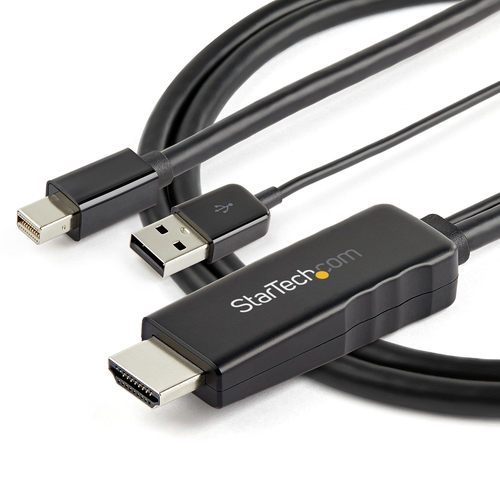 StarTech.com 3ft (1m) HDMI to Mini DisplayPort Cable 4K 30Hz - Active HDMI to mDP Adapter Converter Cable with Audio - USB Powered - Mac & Windows - Male to Male Video Adapter Cable