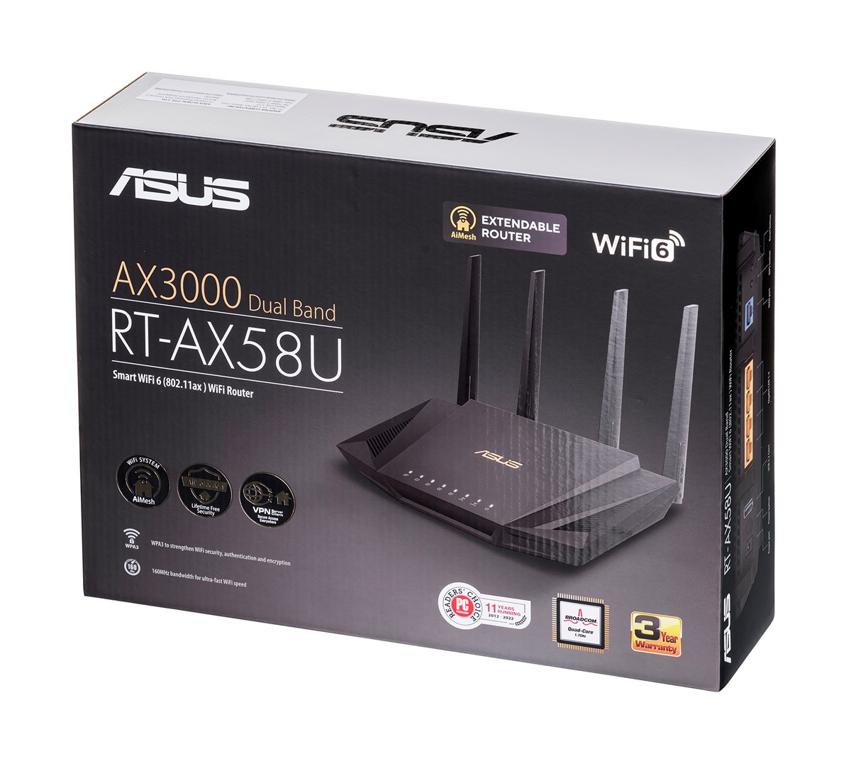 ASUS RT-AX58U wireless router Gigabit Ethernet Dual-band (2.4 GHz / 5 GHz) Black