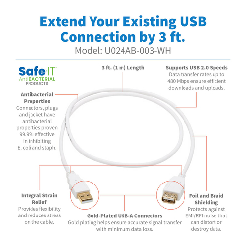 U024AB-003-WH - Cables & Adaptors by Eaton