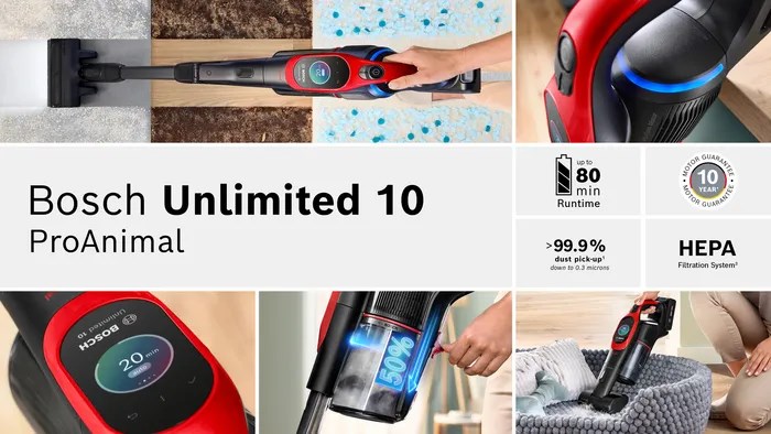 Bosch BCS1041PET stick vacuum/electric broom Battery Dry HEPA Bagless 0.4 L 23.5 W Black, Red 4 Ah