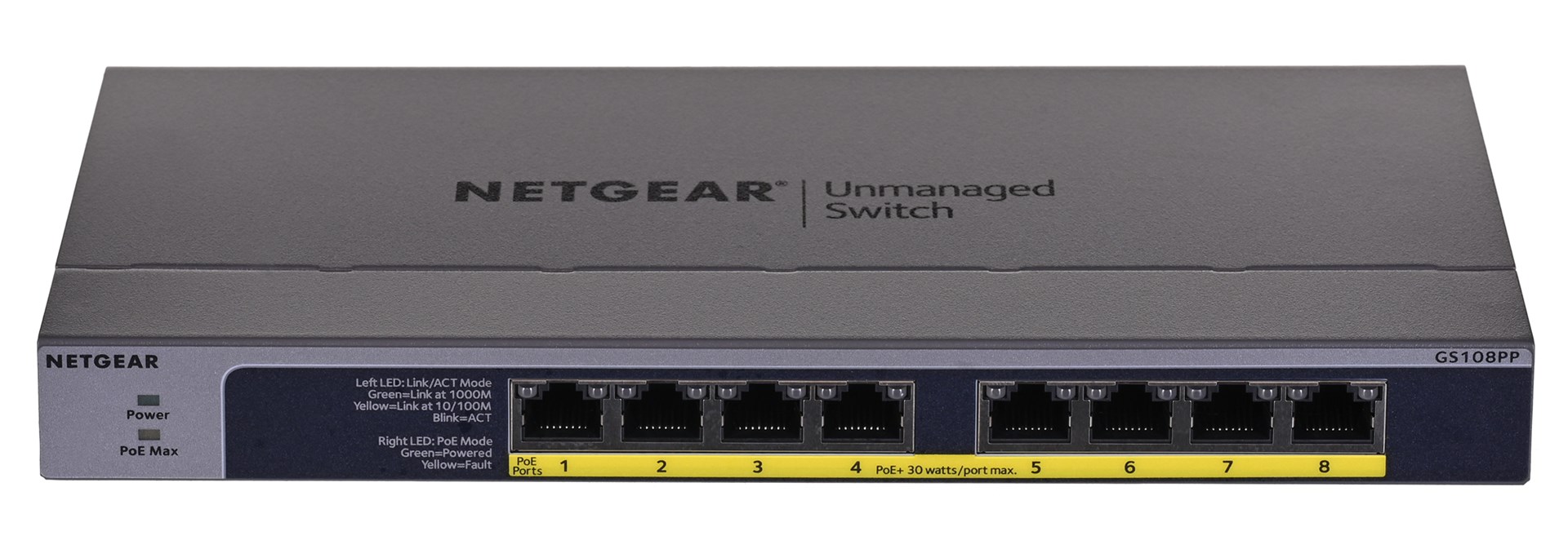 NETGEAR GS108PP Unmanaged Gigabit Ethernet (10/100/1000) Power over Ethernet (PoE) Black