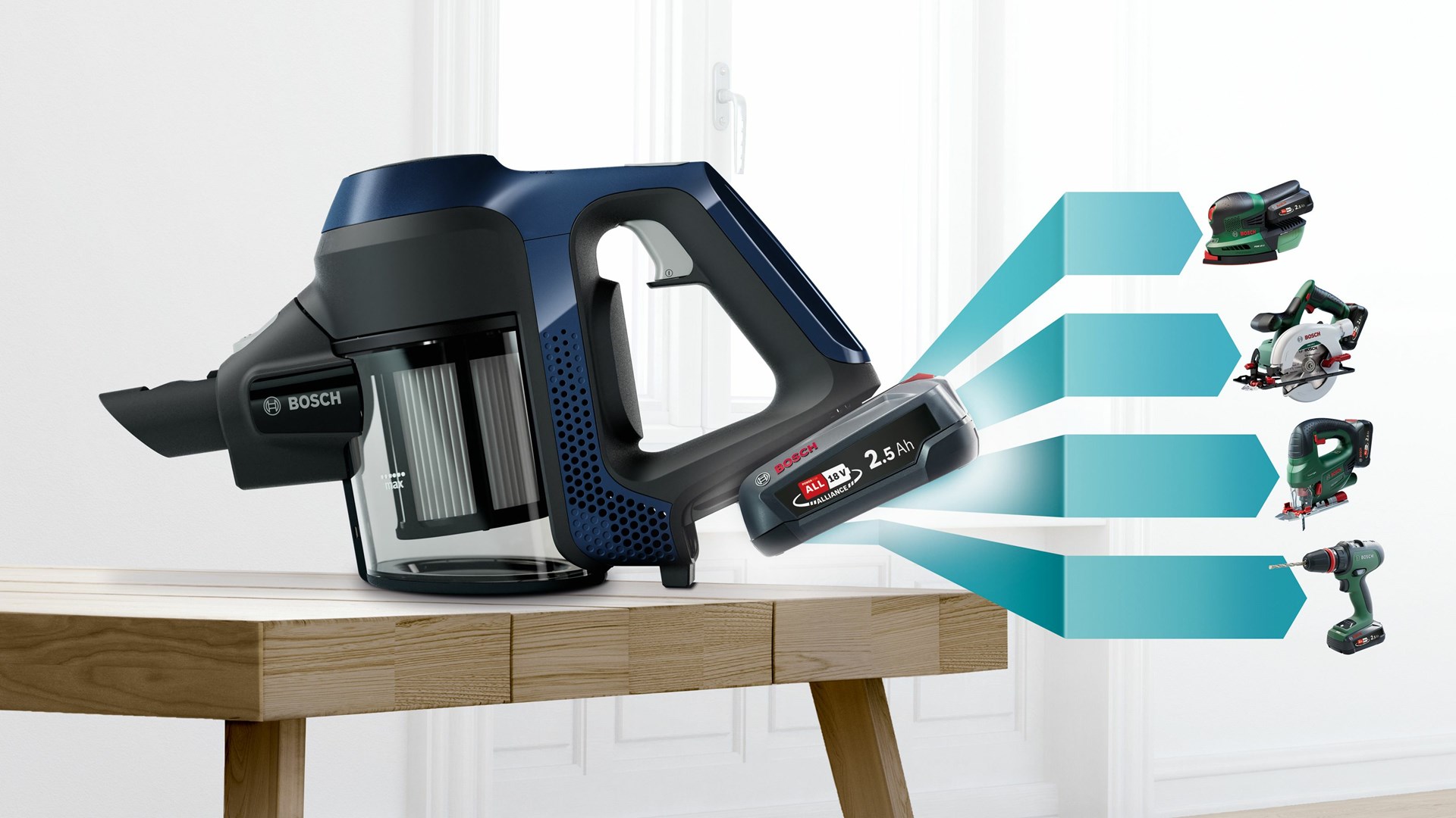 Bosch Serie 6 BBS611PCK stick vacuum/electric broom 2-in-1 stick vacuum Battery Dry Hygiene Filter Bagless Blue 2.5 Ah