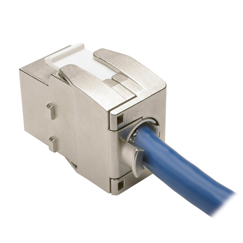 Tripp Lite N238-001-SH-TFA Toolless Shielded Cat6a Keystone Jack, PoE/PoE+ Compliant, Shuttered - Silver, TAA