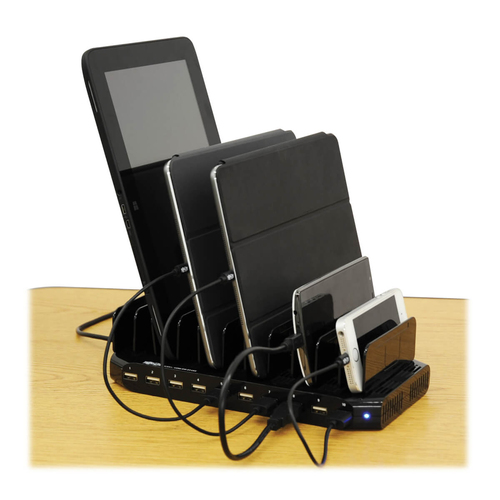 Tripp Lite U280-010-ST-CEE 10-Port USB Charging Station with Adjustable Storage, 12V 8A (96W) USB Charger Output, Schuko Power Cord