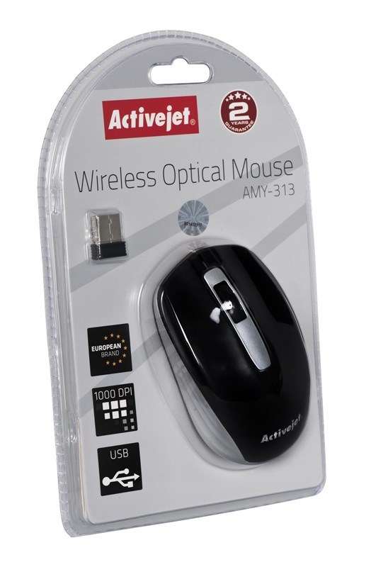 Activejet AMY-313 wireless computer mouse (optical; 1200 DPI; black)