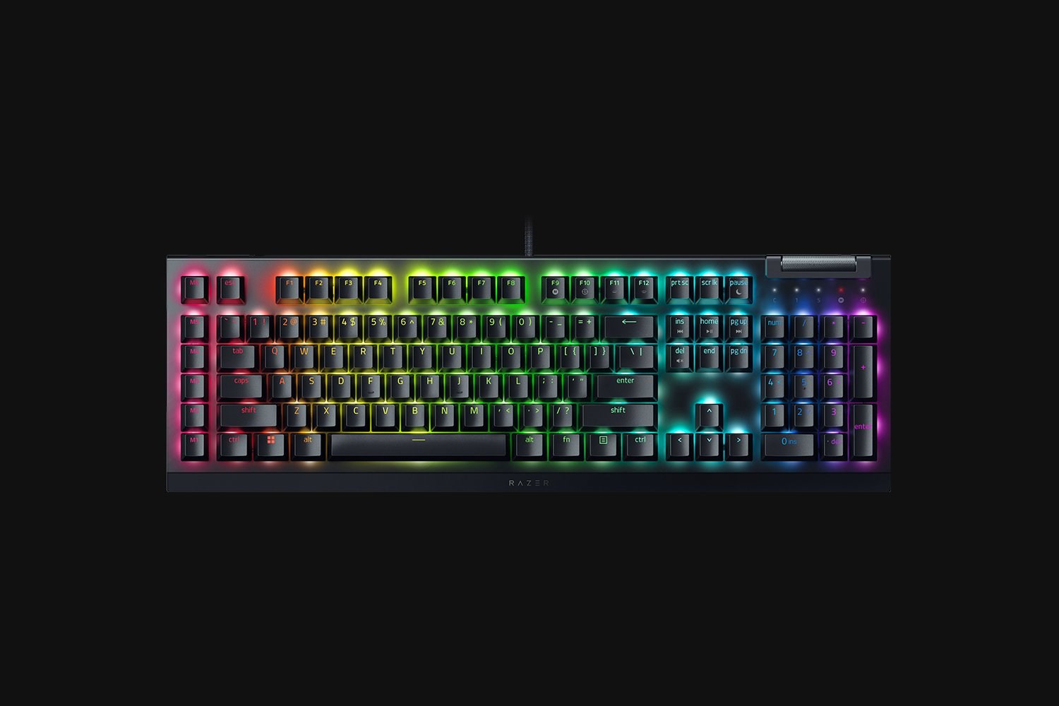 Razer BlackWidow V4 X. Keyboard form factor: Full size (100%), Interface: USB, Switch type: Mechanical switch. Backlight type: RGB-LED. Recommended use: Gaming. Product color: Black