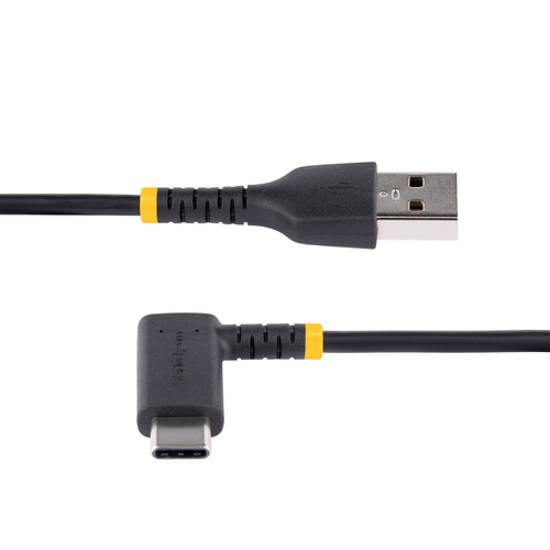 StarTech.com 6ft (2m) USB A to C Charging Cable Right Angle - Heavy Duty Fast Charge USB-C Cable - Black USB 2.0 A to Type-C - Rugged Aramid Fiber - 3A - USB Charging Cord
