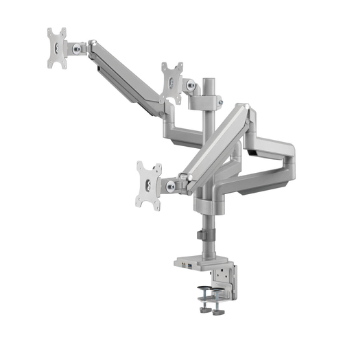 Tripp Lite DDR1730TAL Triple-Display Gas-Spring Flex-Arm Desktop Clamp and Grommet for 17” to 30” Flat-Screen Displays - USB and Audio Ports, Aluminum