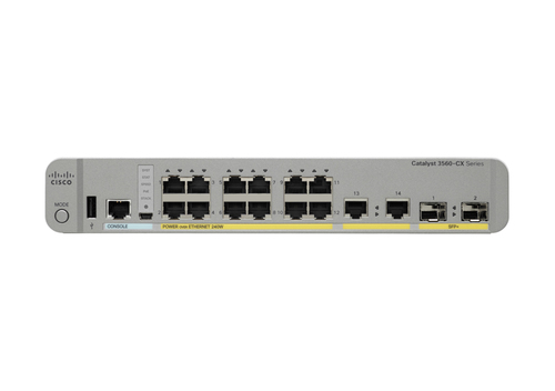 Cisco Catalyst 3560CX-12PD-S Network Switch, 12 Gigabit Ethernet Ports, 12 PoE+ Outputs, 240W PoE Budget, two 10 G SFP+ and two 1 G Copper Uplinks, Enhanced Limited Lifetime Warranty (WS-C3560CX-12PD-S)