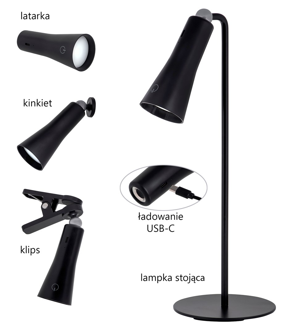 Activejet Multifunctional lamp AJE-IDA 4IN1 Black